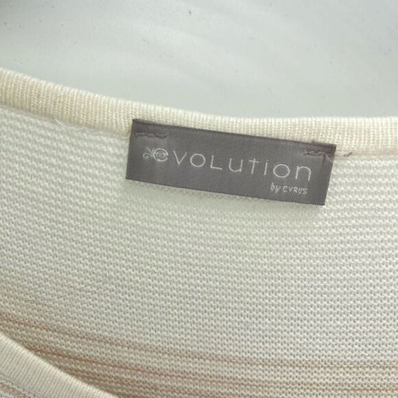 Evolution by Cyrus Womens Pullover Sweater Long Sleeve Striped Cream Gray XL - Picture 6 of 8
